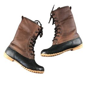 Sporto Womens Brown Leather Mid Calf Lace Up Fleece Lined Duck Boots Gorpcore